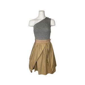 Carven Gray and Tan One-Shoulder Mini Cocktail Dress size 38/Small